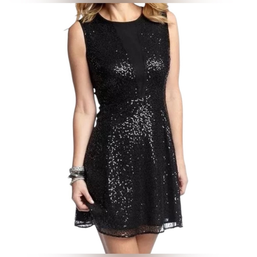 Cynthia Rowley, Black Sequin Fit and Flare Minidress, Size 2